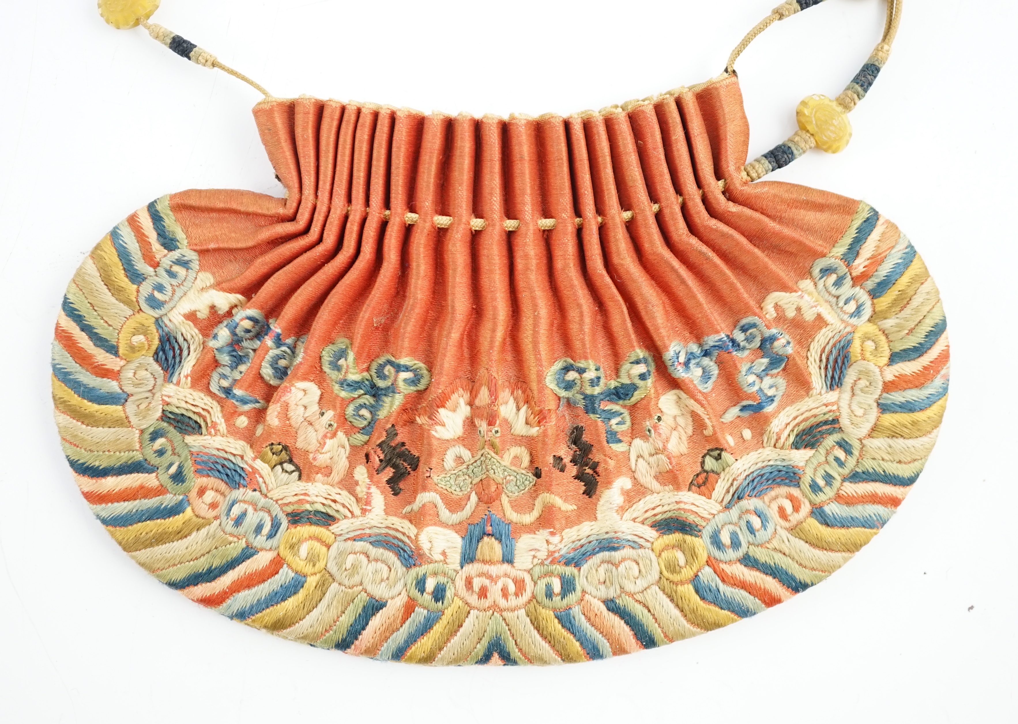 A historically important Chinese Imperial embroidered silk purse, hebao, Qianlong period, c.1793